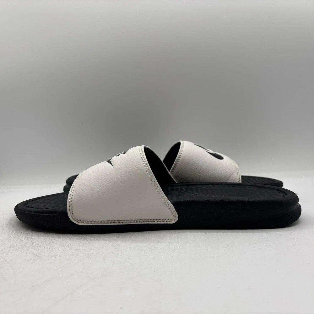 Nike Benassi JDI Slides Mens Size 8 White Black 343880-100 Slip On Sport Sandals
